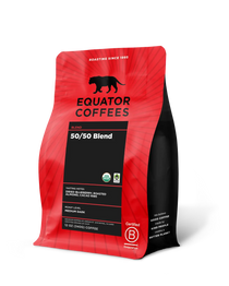 50-50 Blend Coffee | Certified Fair Trade Organic Coffee | Half Caf Coffee | Half Caffeinated Coffee | 12oz Bag of Whole Bean Coffee | Equator Coffees