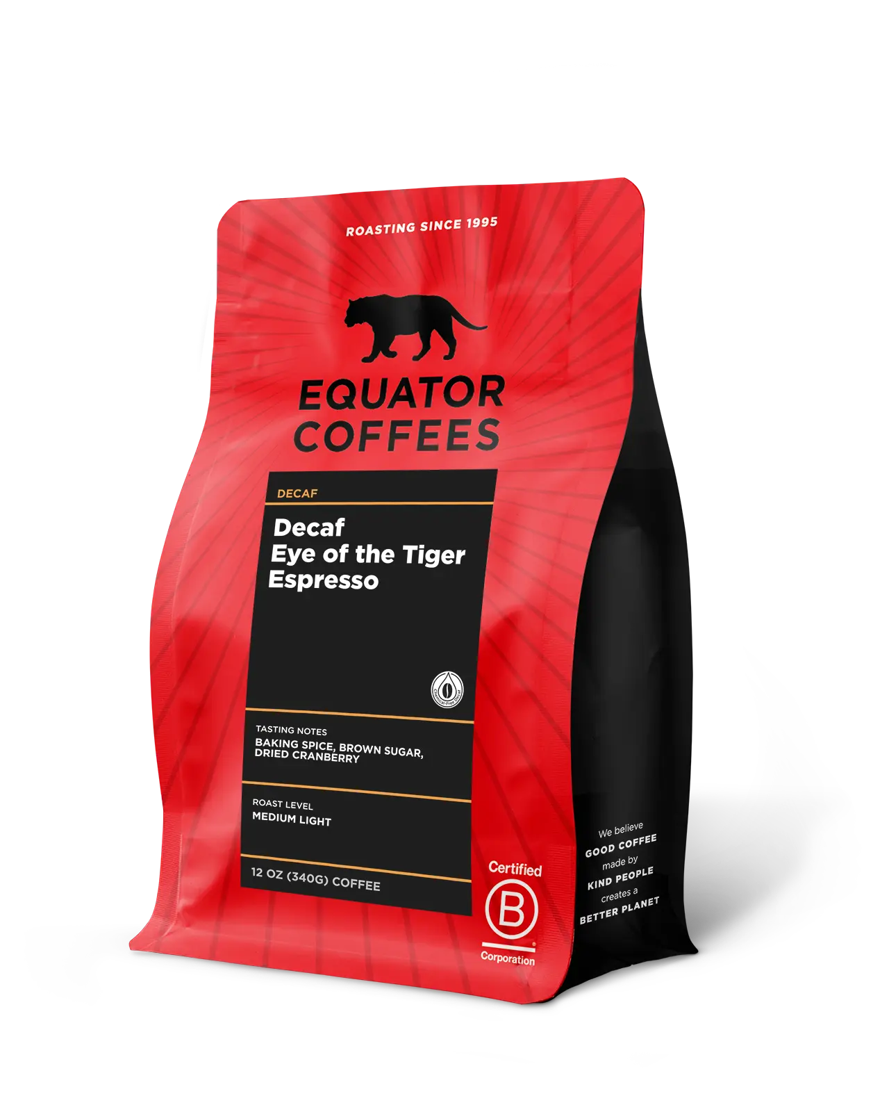 Decaf Eye of the Tiger Espresso | Seasonal Decaf Espresso Blend | 12oz Bag of Whole Bean Espresso | Equator Coffees