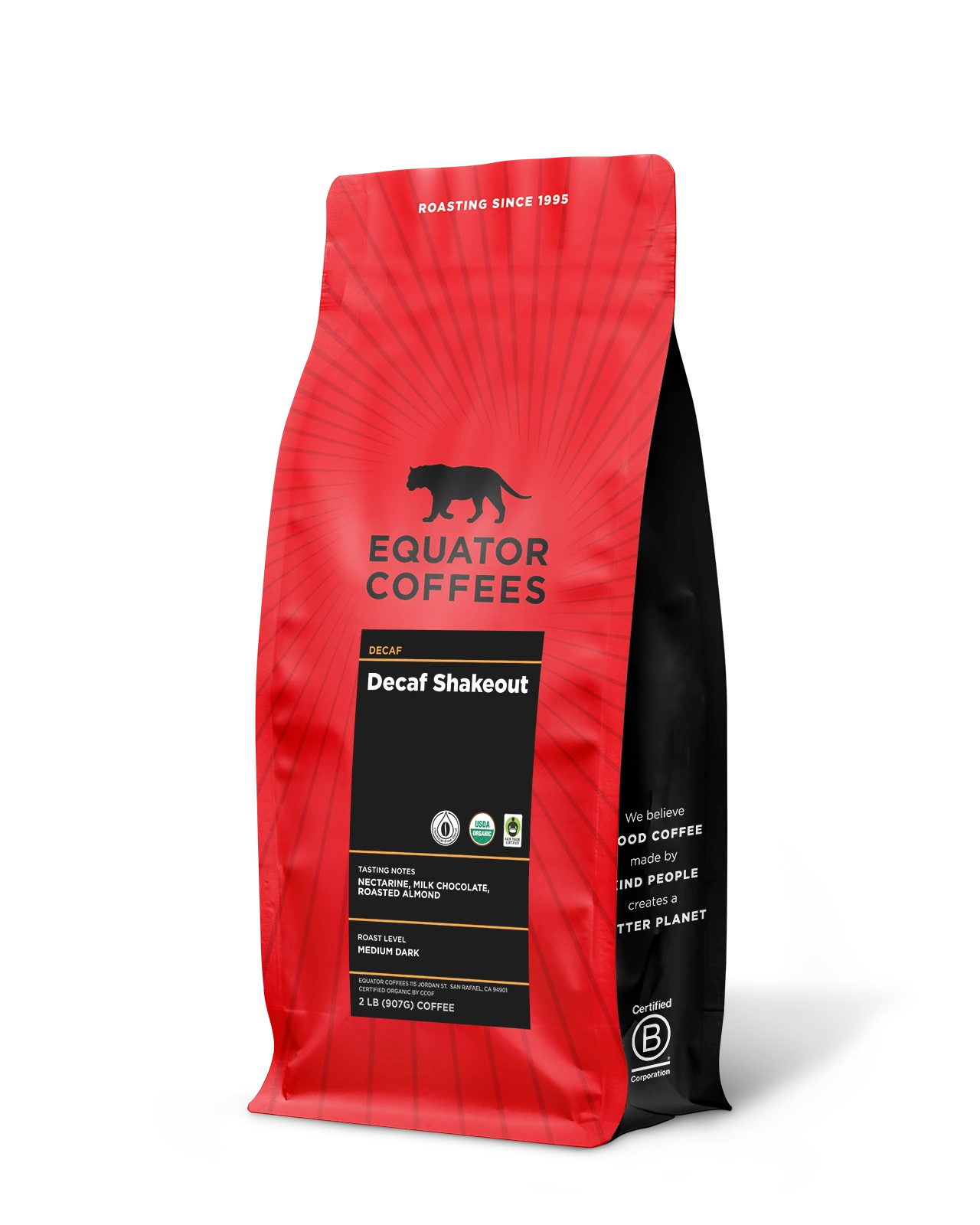 Decaf Shakeout Organic Blend | Certified Organic Decaf Coffee | 2lb Bag of Decaf Coffee | Equator Coffees