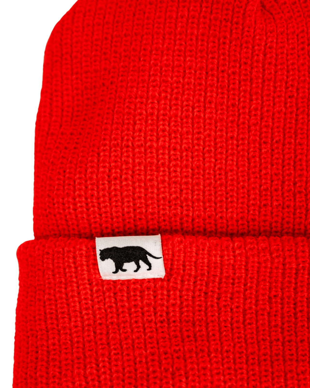 Close look at the design of our Red Waffle Beanie with the Equator Tiger in Black, made with care by Known Supply | Equator Coffees