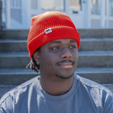 Using the Equator Red Waffle Beanie to warm up on a chilly Bay Area day | Equator Coffees