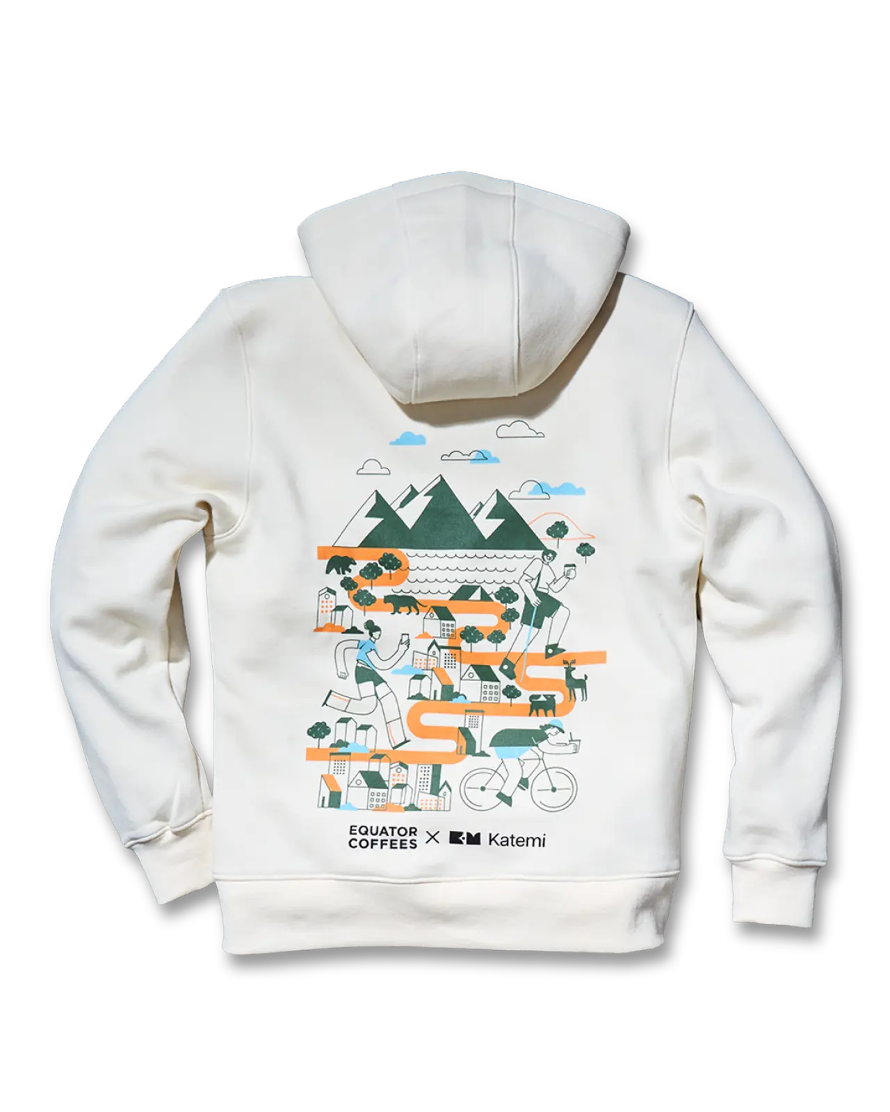 Equator in Motion Zip Hoodie | Back of Sweatshirt with Katemi design | Equator Coffees