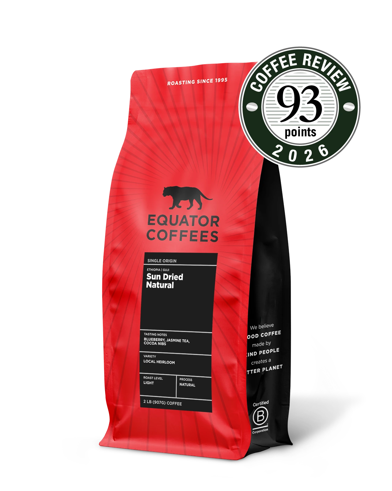Ethiopia Sun Dried Natural | Ethiopia Coffee | Coffee from Ethiopia | Natural Processed Coffee | 2lb Bag of Whole Bean Coffee | Equator Coffees