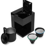 Fellow Aiden Precision Coffee Maker | All the components of this coffee maker: the Fellow Aiden, Insluated Carafe, and Two Filter attachments | Equator Coffees