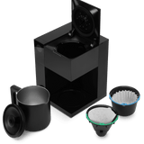 Fellow Aiden Precision Coffee Maker | All the components of this coffee maker: the Fellow Aiden, Insluated Carafe, and Two Filter attachments | Equator Coffees