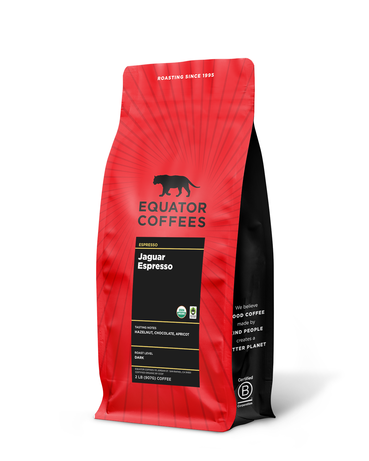 Jaguar Espresso | Award-Winning Espresso | Certified Organic Espresso | 2lb Bag of Whole Espresso Beans | Equator Coffees