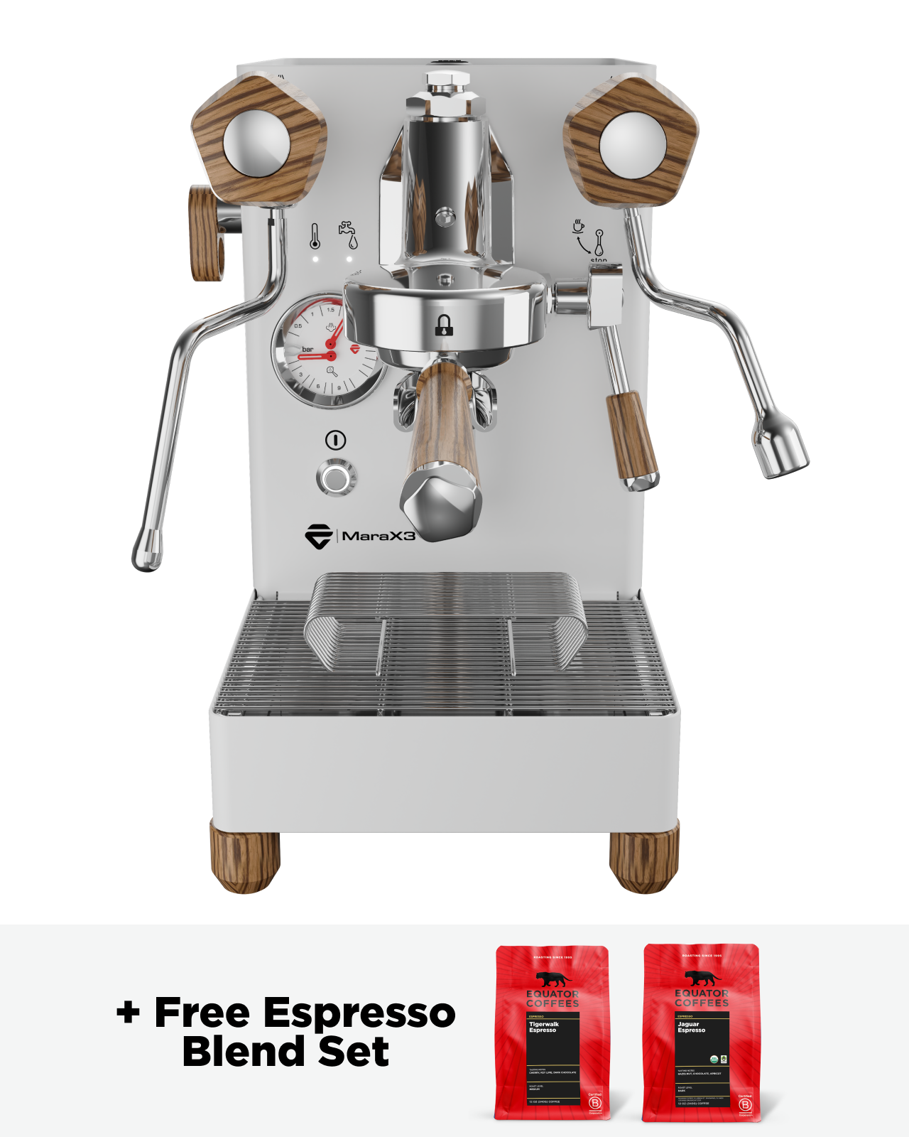 White Lelit Mara X3 Espresso Machine with free espresso blend set | Equator Coffees