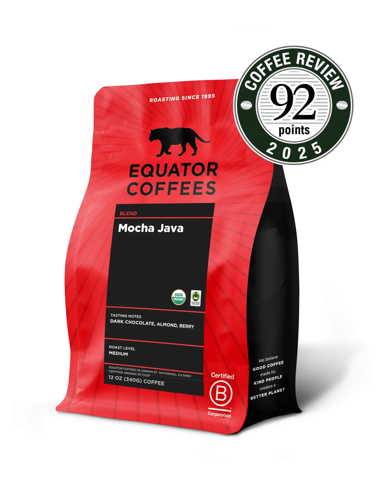 Mocha Java Blend Fair Trade Organic | Certified Organic Coffee | 12oz Whole Bean Coffee | Equator Coffees