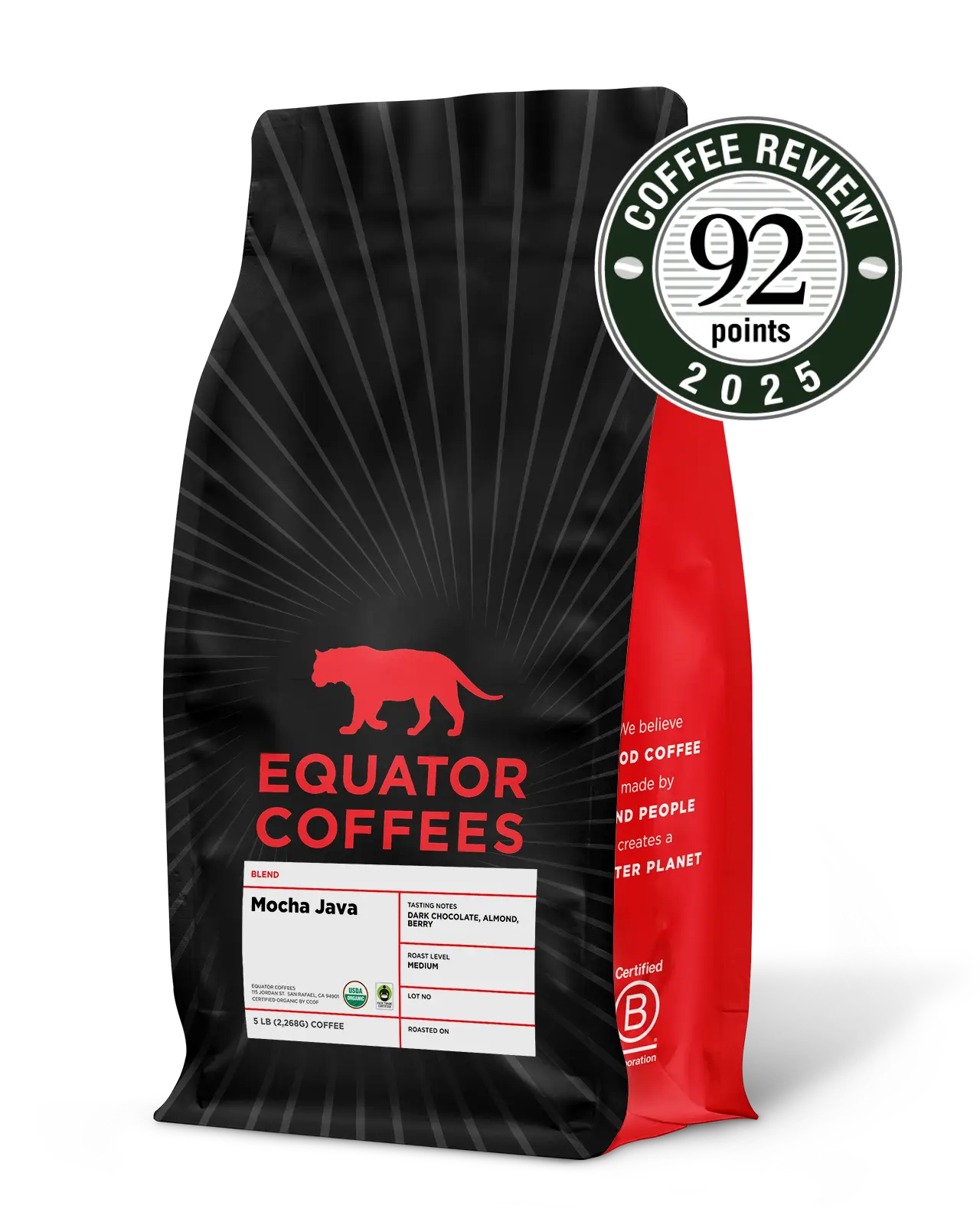 Mocha Java Blend Fair Trade Organic | Certified Organic Coffee | 5lb Whole Bean Coffee | Equator Coffees