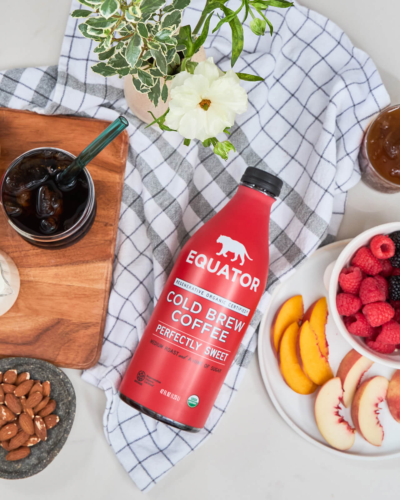Perfectly Sweet Organic Cold Brew Coffee | Ready to be enjoyed at the picnic alongside fig jam, nuts, and fresh fruit | Equator Coffees