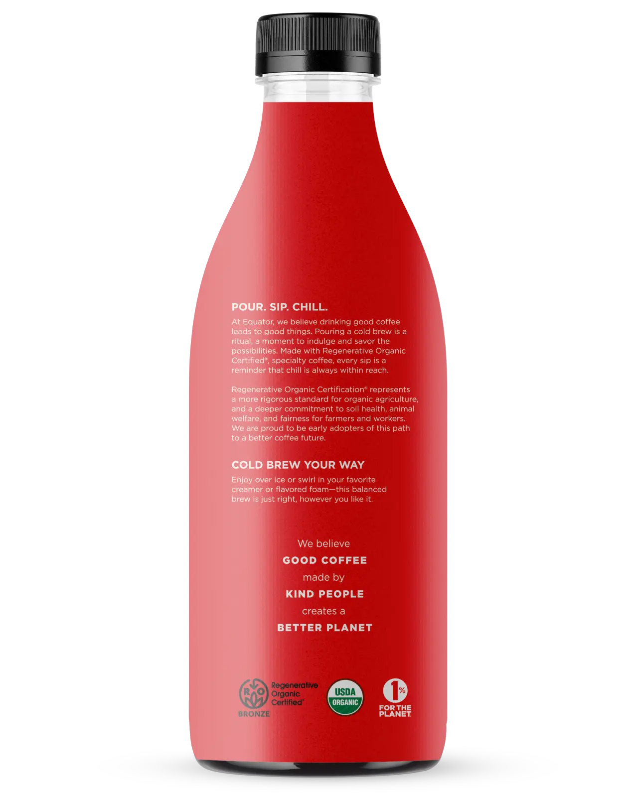 Perfectly Sweet Organic Cold Brew Coffee | Medium Roast and a Hint of Sugar | Black of 42 fl oz bottle | Equator Coffees
