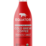 Perfectly Sweet Organic Cold Brew Coffee | Medium Roast and a Hint of Sugar | Front of 42 fl oz bottle | Equator Coffees