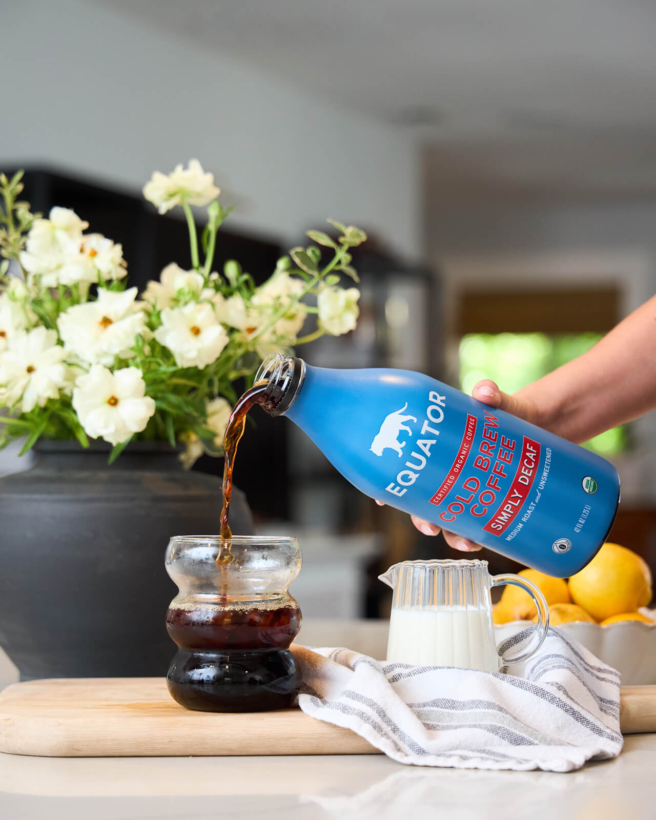 Simply Decaf Organic Cold Brew Coffee | Served cold with cream | Equator Coffees