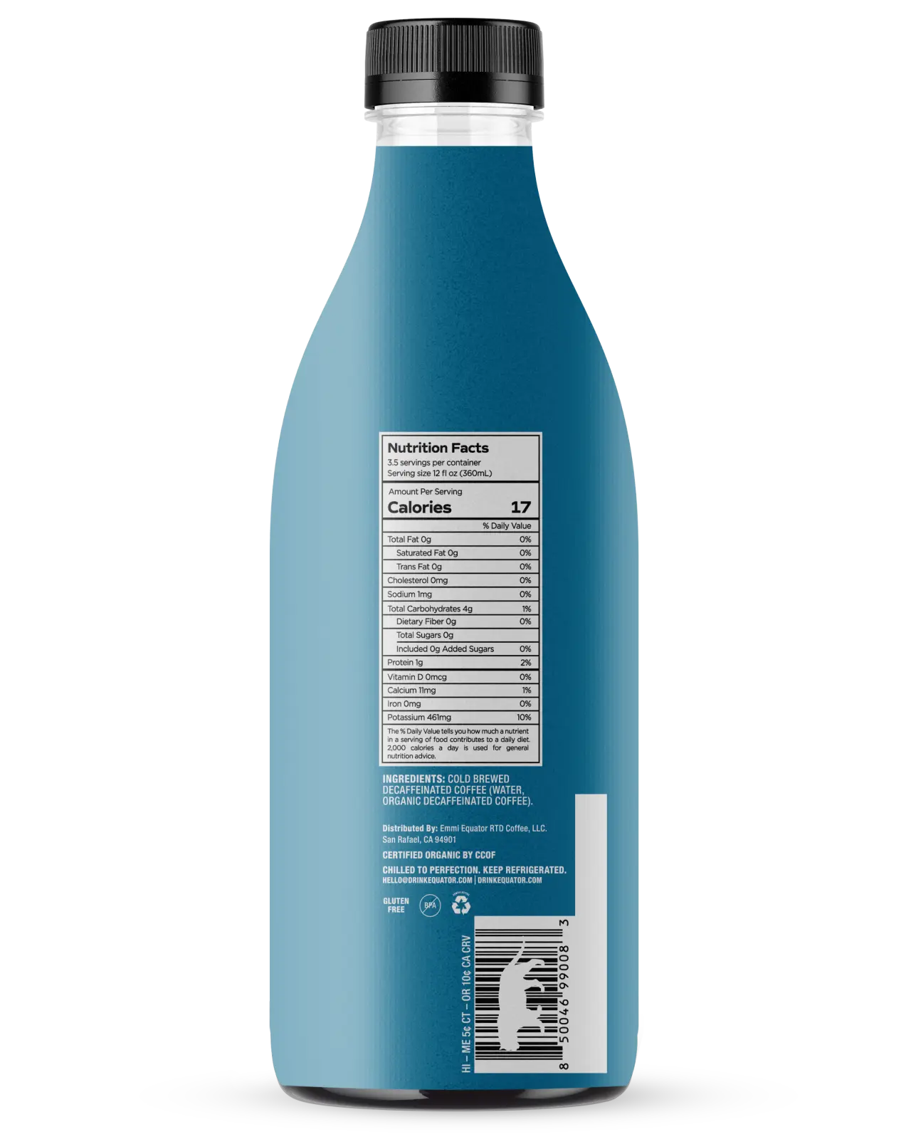 Simply Decaf Organic Cold Brew Coffee | Medium Roast and Unsweetened | Side of 42 fl oz bottle | Equator Coffees