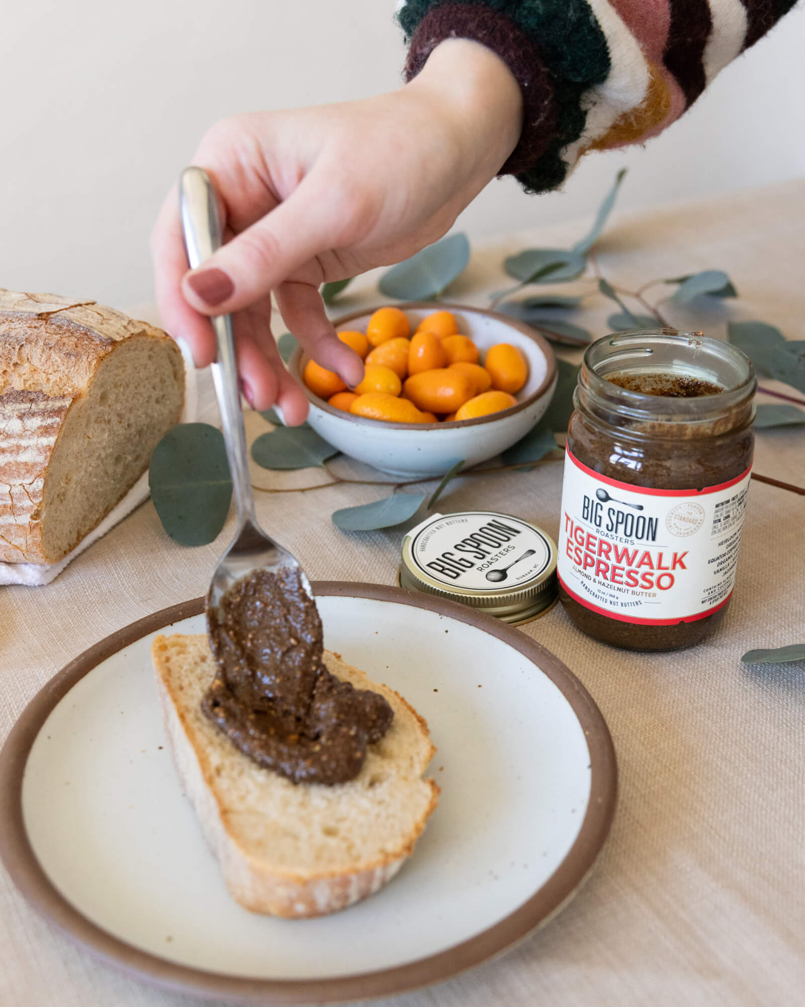 Big Spoon Tigerwalk Espresso Nut Butter pairing well with morning toast | Equator Coffees